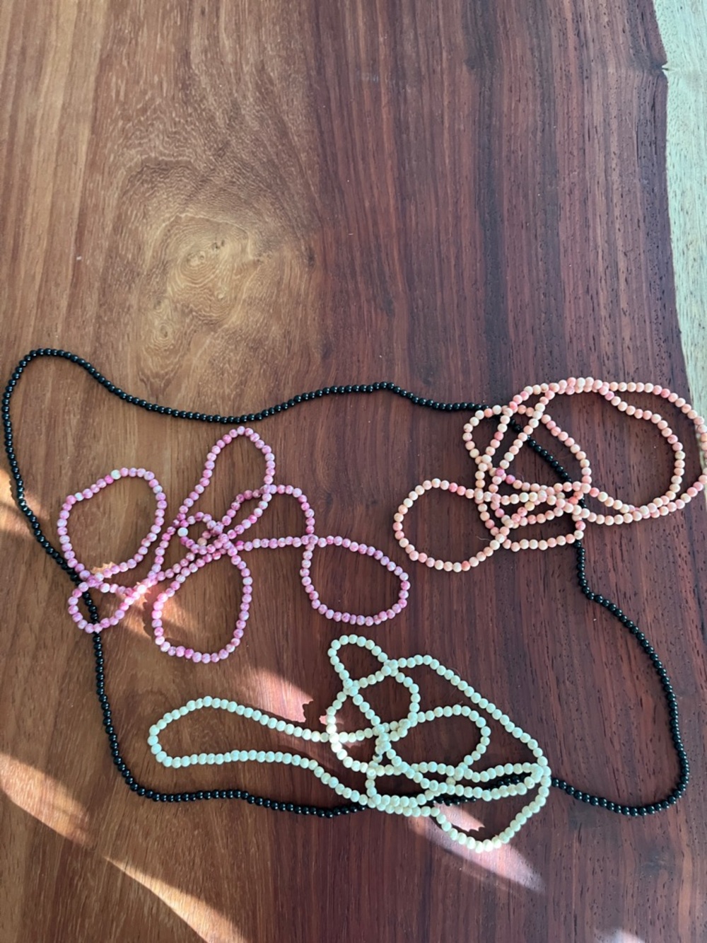 Beaded Layered Necklace Set - Pink, Peach, Mint & Black